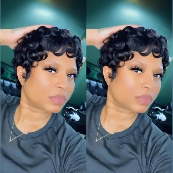 Pixie Cut Wigs for Black Women Brazilian Virgin Curly Wave Human Hair Glueless S
